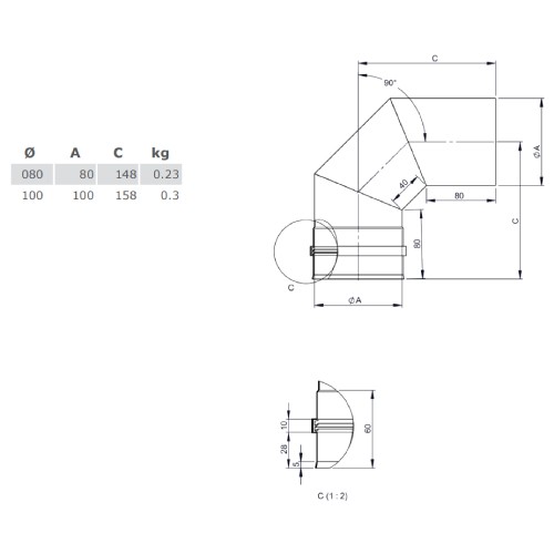 Anteprima: Tubi per stufe a pellet - Curva 90° con doppio manicotto - non verniciato - Tecnovis-Pellet-Line