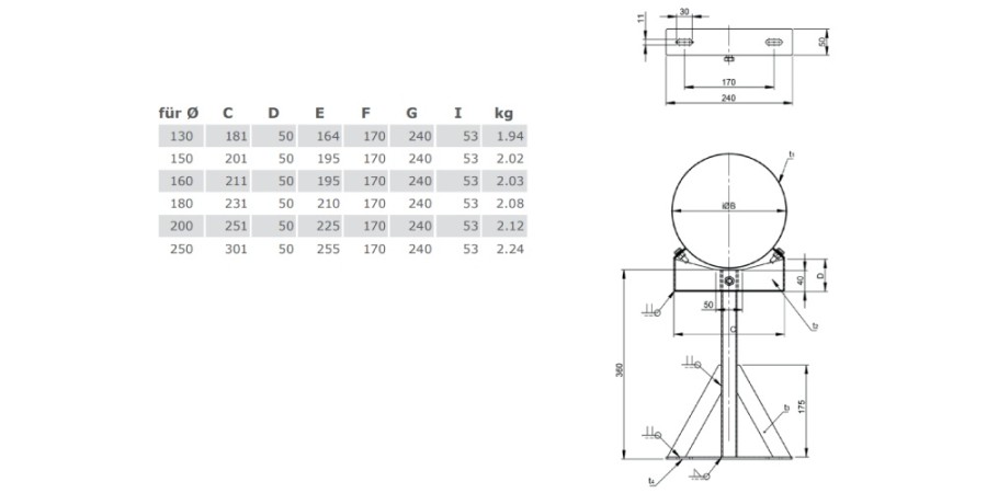 Anteprima: Canna Fumaria - Staffa di fissaggio regolabile 250-360mm - doppia parete - TEC-DW-Standard