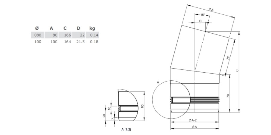 Anteprima: Tubi per stufe a pellet - Curva 15° - non verniciato - Tecnovis-Pellet-Line