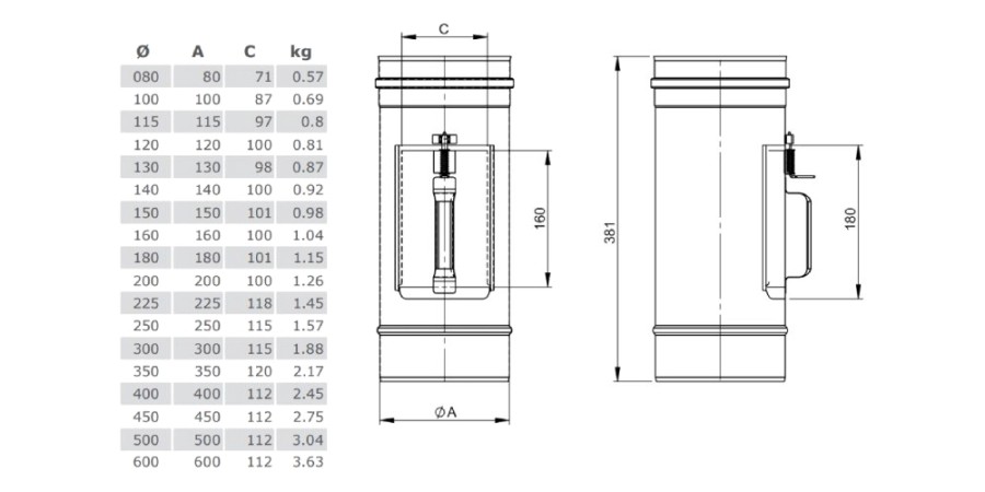 Anteprima: Canna Fumaria - Tubo di ispezione con tappo 210x140 mm - monoparete - TEC-EW-Classic