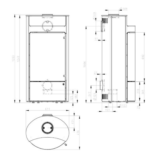 Stufa a legna Olsberg Tecapa Compact 6kW con presa d'aria esterna