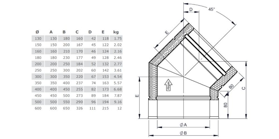 Anteprima: Canna Fumaria - Curva 45° - doppia parete - TEC-DW-Standard